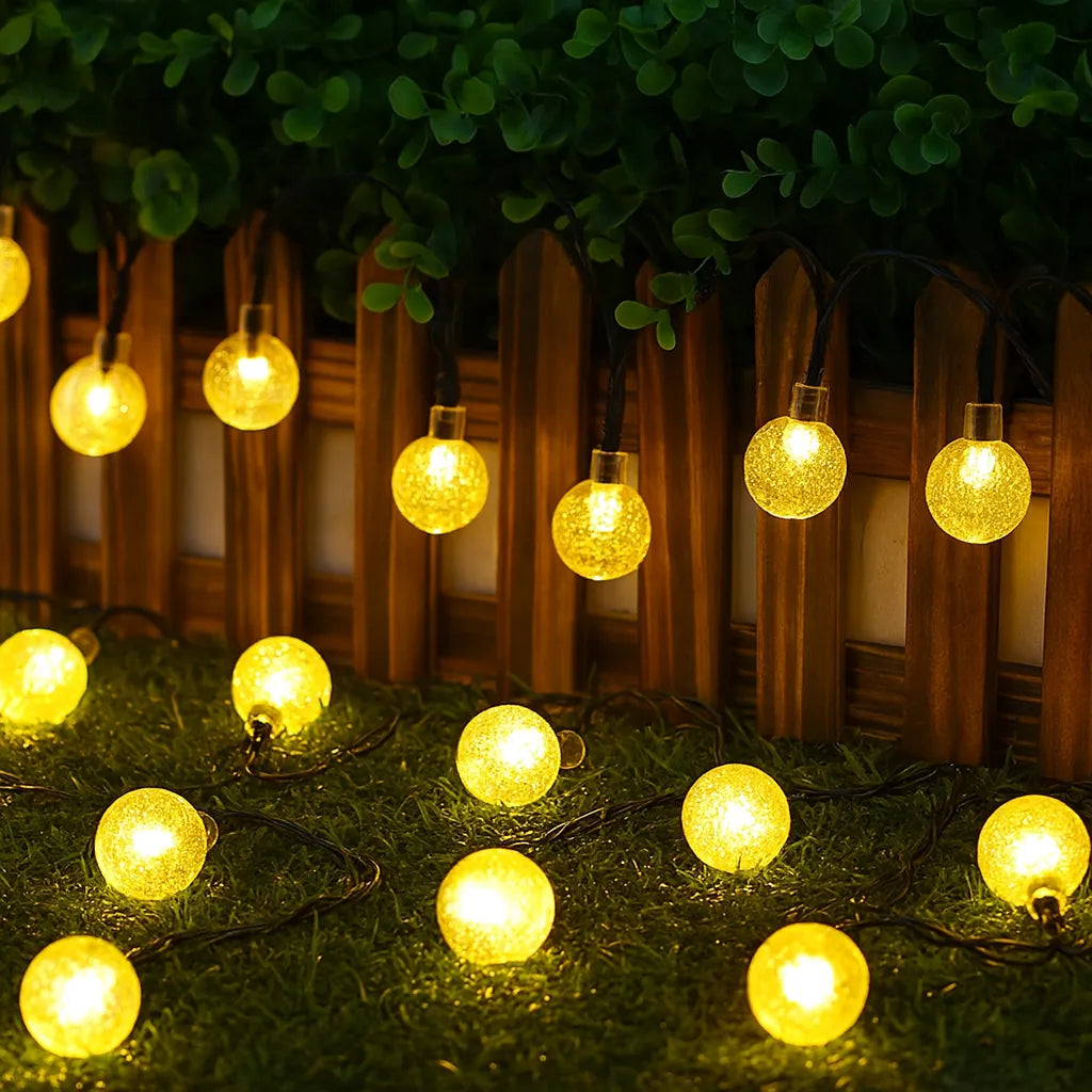 Guirlande Solaire Extérieur 5m 50 LED AONAT - IP65 Étanche, 8 Modes, Boules Cristal Blanc Chaud - Jardin Balcon