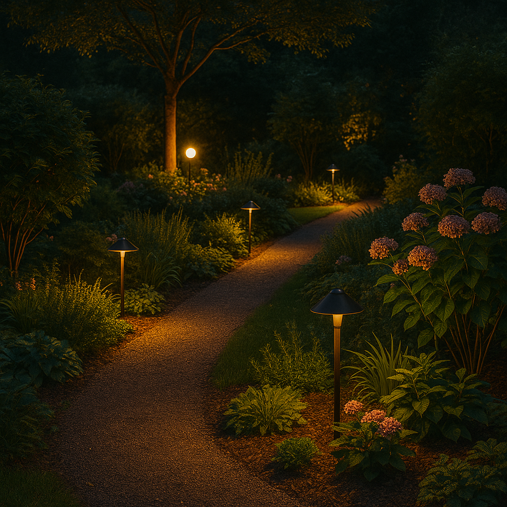 allée avec bornes qui éclairent 