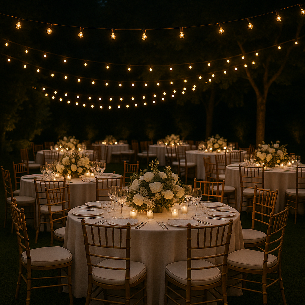 mariage extérieur avec guirlandes