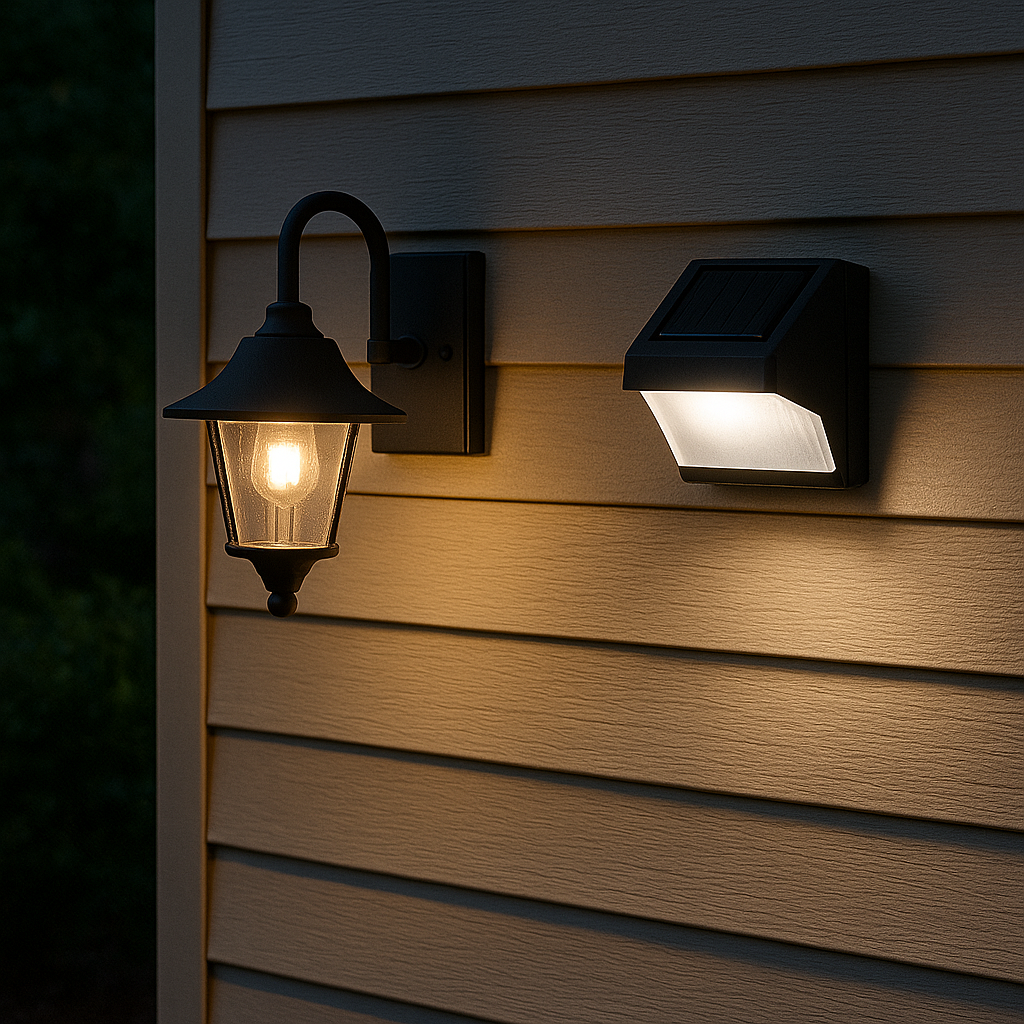 une applique solaire et une applique filaire