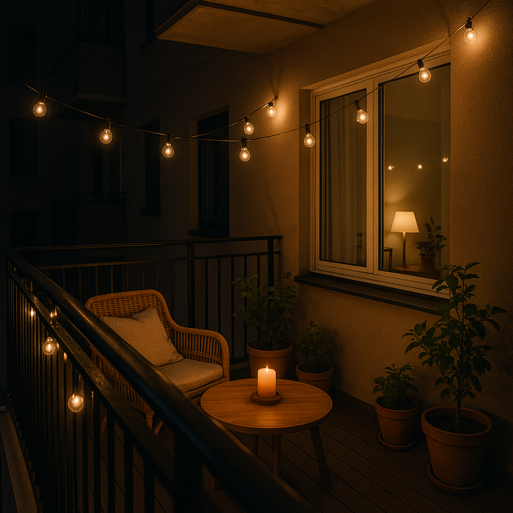 Balcon avec guirlandes