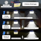 Projecteur Mural Solaire LED Extérieure – Étanche IP65, 148 LED Ultra-Lumineuses avec Détecteur de Mouvement, 3 Modes, Éclairage Sécurité (Cygnus) - LUMICONCEPT