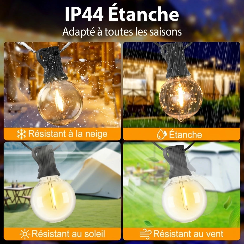 Guirlande Solaire G40 LED – Ampoules Incassables, Étanche, Décoration Terrasse et Jardin (Orion) - LUMICONCEPT