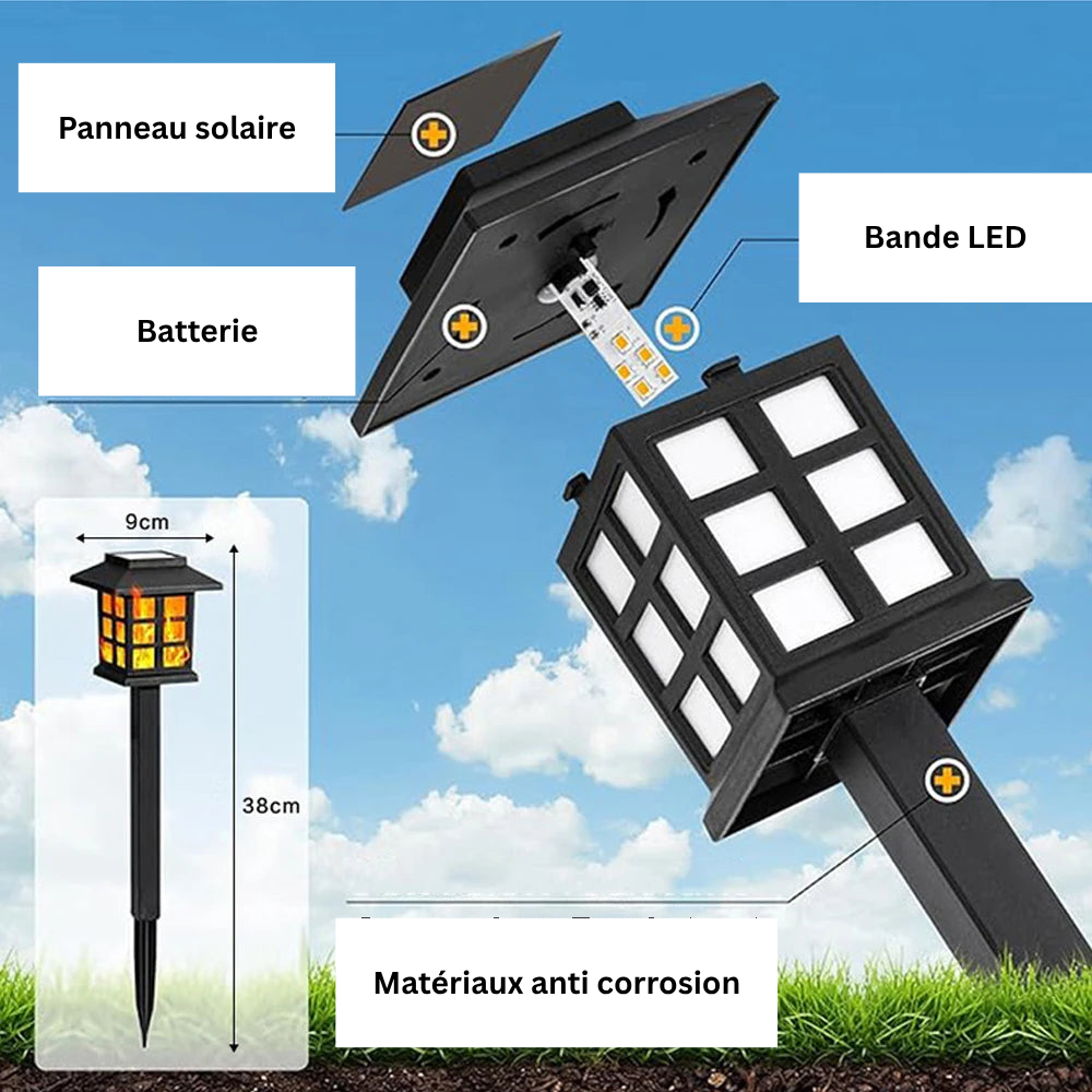 Torche Borne Solaire LED 10 LEDs Effet Flamme – Étanche IP65 pour Jardin, Patio et Allée (Aquila) - LUMICONCEPT