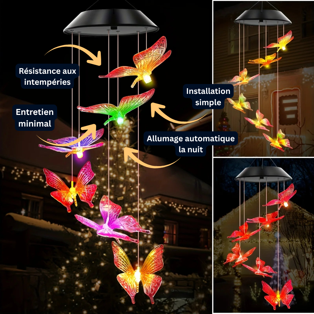 Suspension Solaire LED – Étanche, Couleur Changeante, Papillon, Libellule et Colibri, Décoration Extérieure (Lyra) - LUMICONCEPT