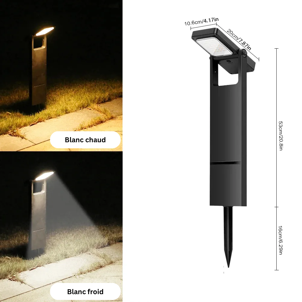 Borne Solaire LED Extérieure – Étanche IP45 - Tête Orientable, 4 Modes, Jardin et Allée (Phoenix) - LUMICONCEPT