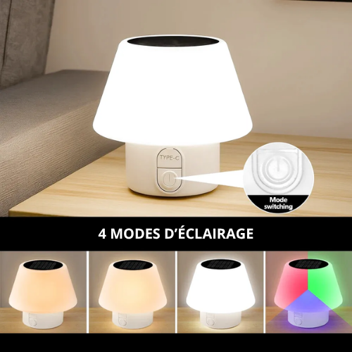 Lampe de Table Solaire Champignon LED avec 4 Modes & Recharge USB – Étanche IP65 (Orion) - LUMICONCEPT
