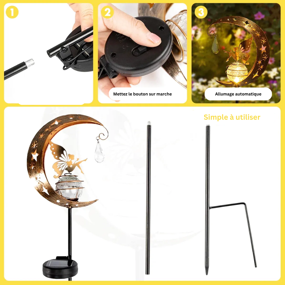 Lampe Solaire LED à Piquer – Étanche IP55, Boule Verre Craquelé avec Ange, Décoration Jardin et Allée (Lyra) - LUMICONCEPT