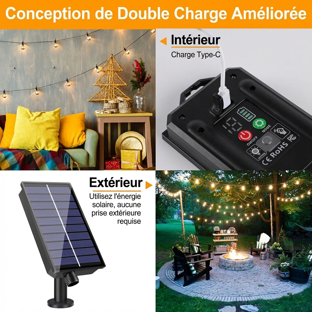 Guirlande Solaire G40 LED – Ampoules Incassables, Étanche, Décoration Terrasse et Jardin (Orion) - LUMICONCEPT