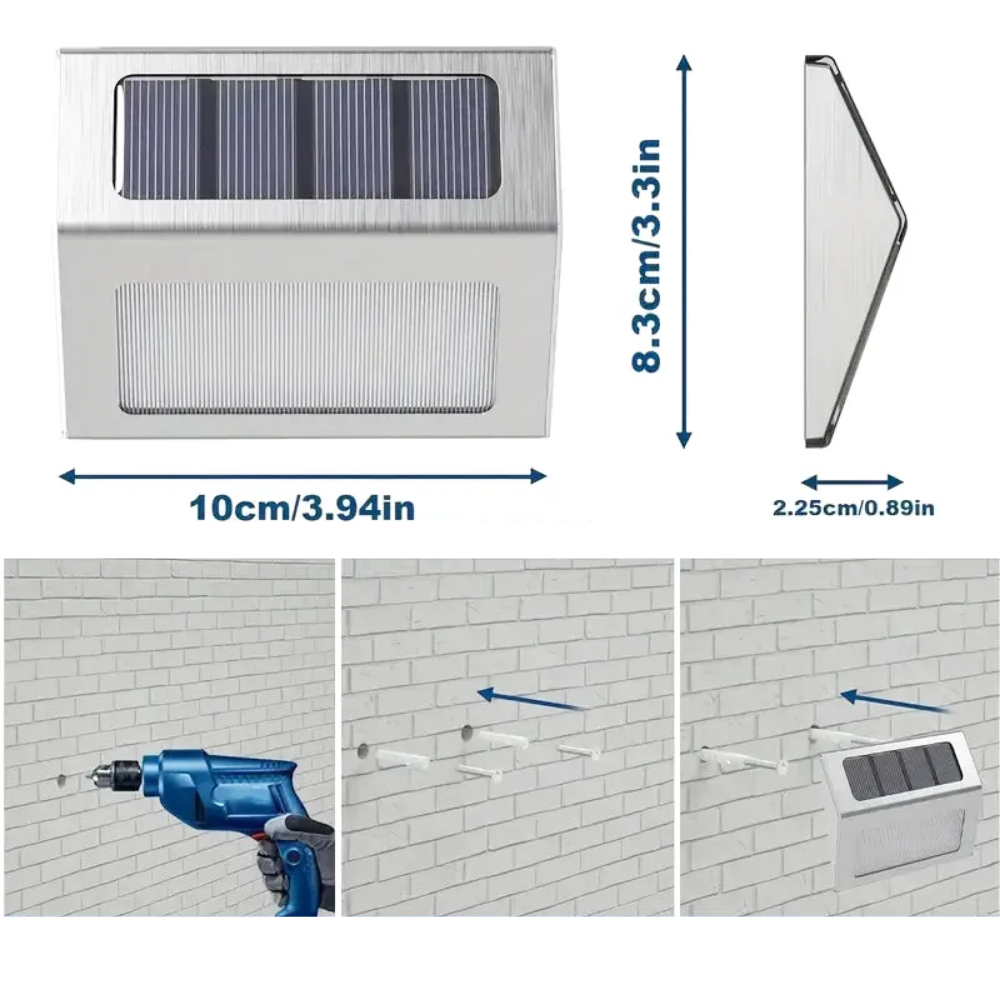 Applique Murale Solaire LED 6 Lumières – Étanche IP65 en Acier Inoxydable pour Escaliers, Jardins et Clôtures (Spica) - LUMICONCEPT