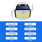 Projecteur Mural Solaire LED Extérieure – Étanche IP65, 148 LED Ultra-Lumineuses avec Détecteur de Mouvement, 3 Modes, Éclairage Sécurité (Cygnus) - LUMICONCEPT