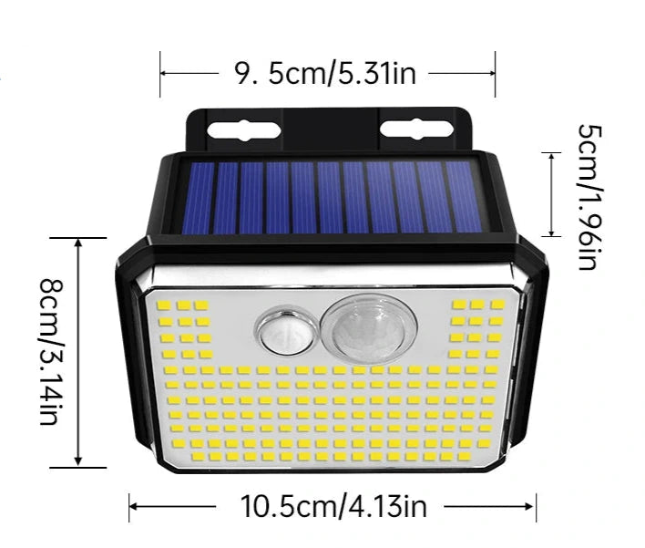 Projecteur Mural Solaire LED Extérieure – Étanche IP65, 148 LED Ultra-Lumineuses avec Détecteur de Mouvement, 3 Modes, Éclairage Sécurité (Cygnus)