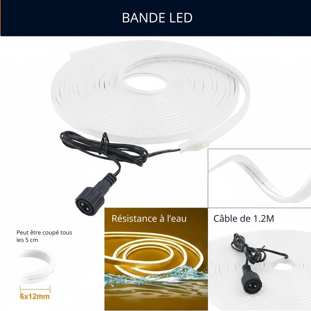 Bande LED Solaire Étanche IP68 – Flexible & Néon Décoratif Extérieur (Andromeda Blanc chaud) - LUMICONCEPT