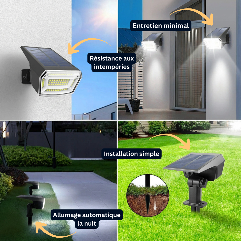 Projecteur Solaire 9 LED – Étanche IP65, Luminosité Réglable pour Jardin, Allée, Pelouse et Extérieur (Orion) - LUMICONCEPT