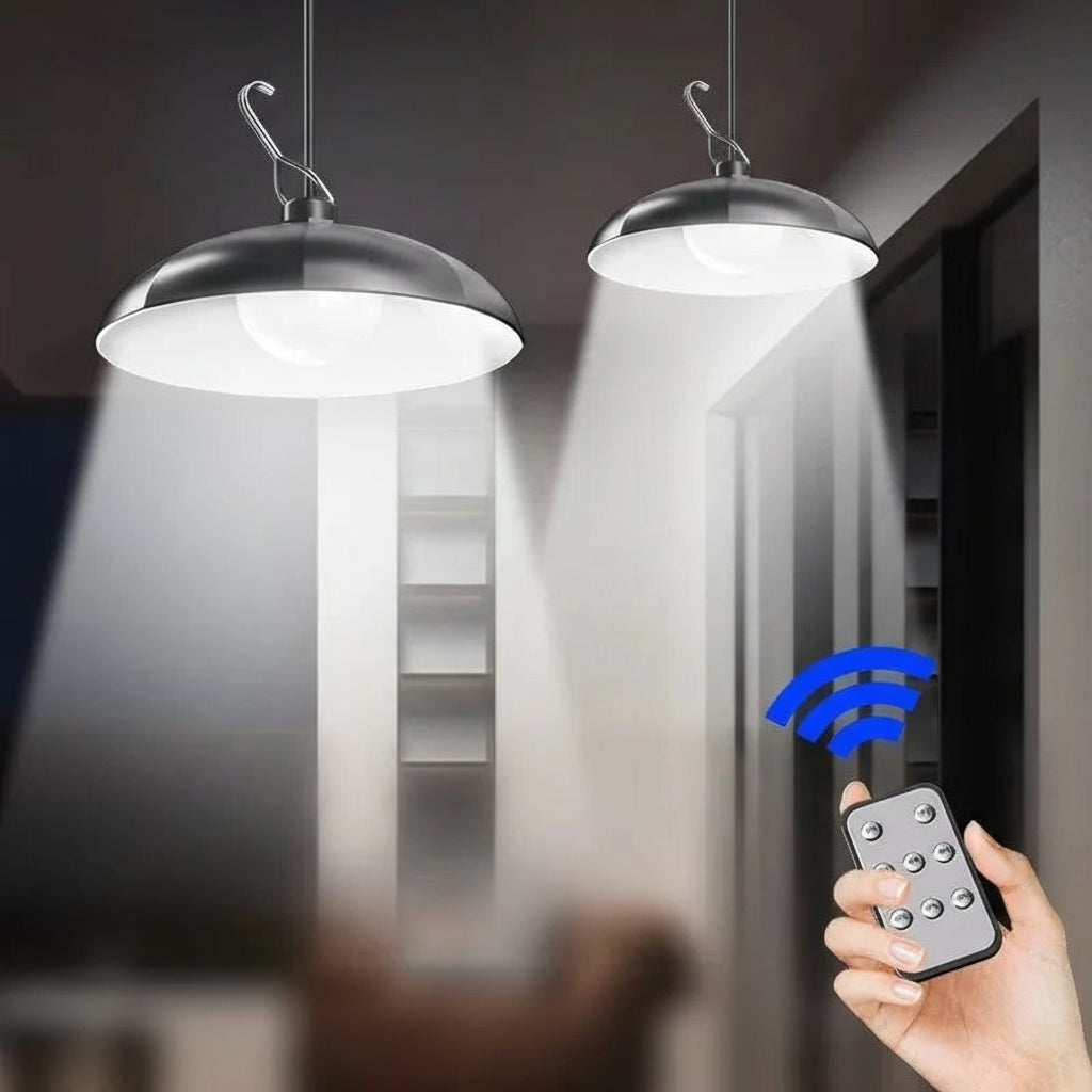 Suspension Solaire LED – Simple ou Double Tête, Télécommande, Lumière Blanche, Étanche IP44, Éclairage Intérieur/Extérieur (Andromeda) LUMICONCEPT