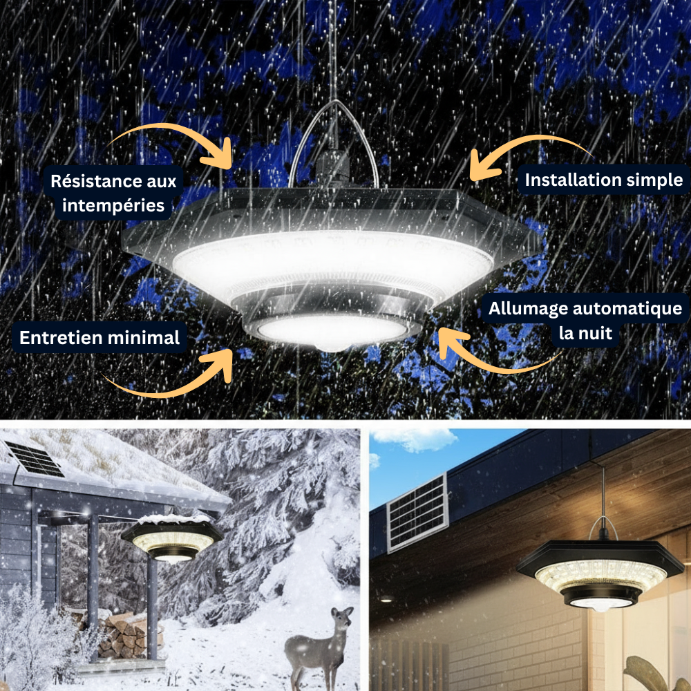 Suspension Solaire LED – 228 LED Ultra-Lumineuses, Télécommande, Détecteur de Mouvement, 3 Modes + Minuterie, Étanche IP65 (Phoenix) - LUMICONCEPT