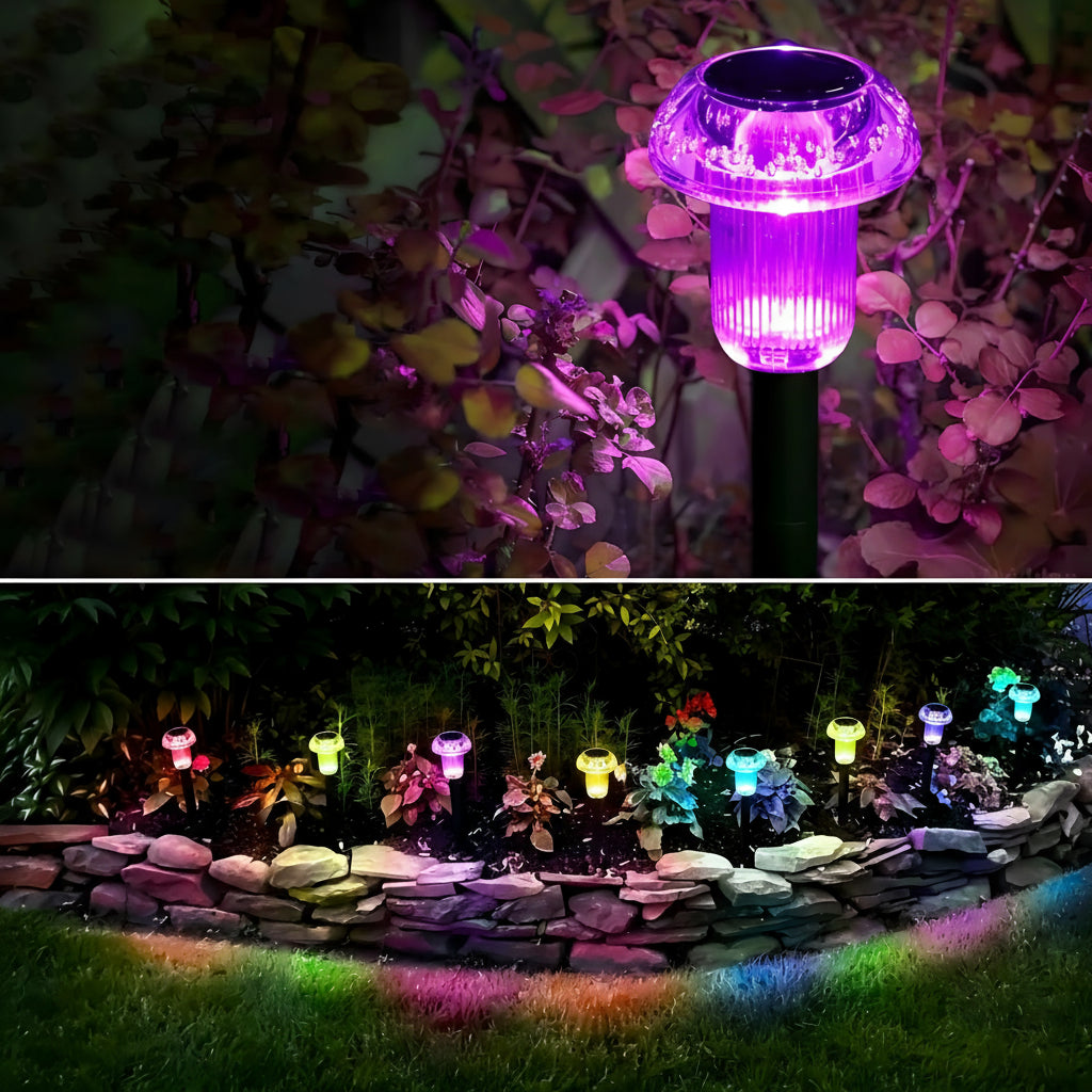 Lot de 4 Lampes Solaires LED à Piquer – Étanche, Design Champignon Coloré, Éclairage Allée, Pelouse et Jardin (Cygnus) LUMICONCEPT