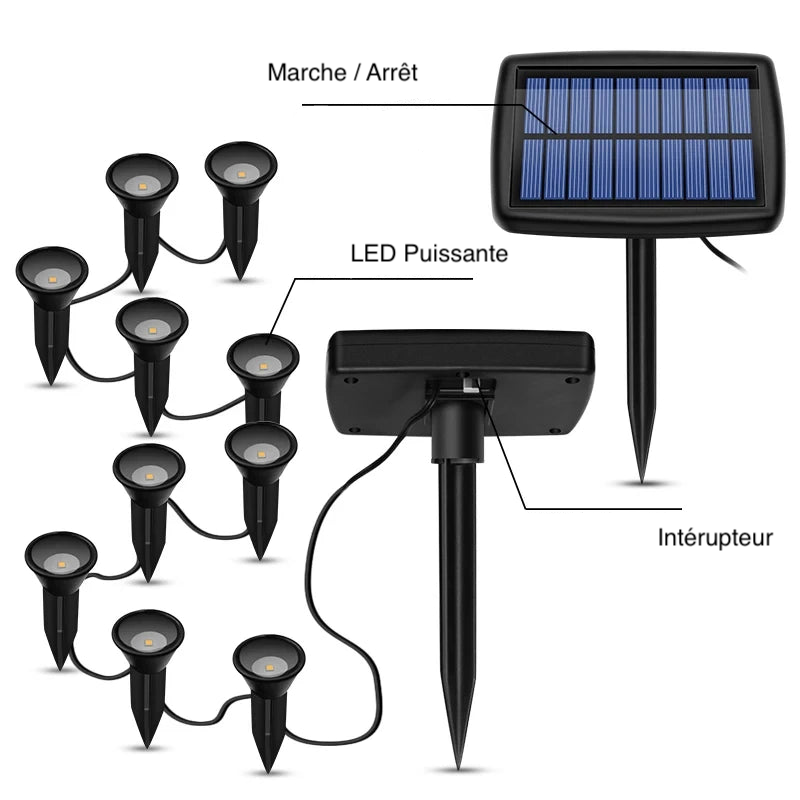 Lot de 10 Spots Solaires LED Encastrés à Piquer – Éclairage Paysager Étanche IPX4 (Phoenix) - LUMICONCEPT