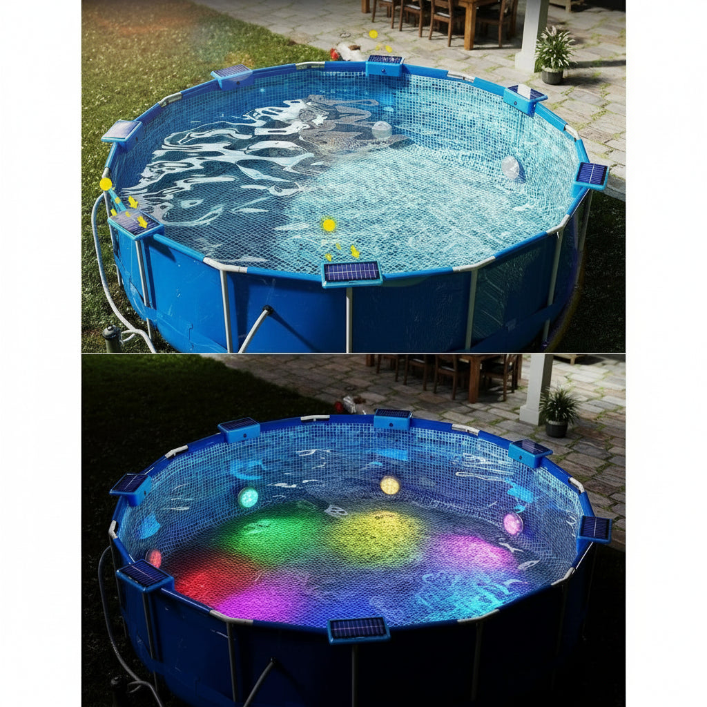 Lumières solaires submersibles pour piscine – IP68, LED RGB 16 couleurs avec télécommande et minuterie - LUMICONCEPT