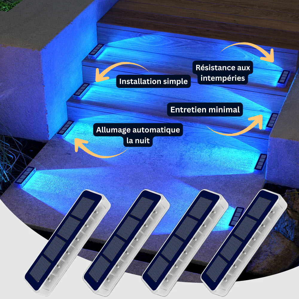 Lot de 4 Spots Solaires LED Bleu Extérieur IP68 pour Escaliers & Allées – Étanche IP68 (Hydra) - LUMICONCEPT