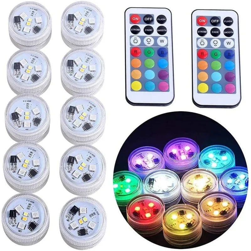 Lampes LED sous-marines à piles – IP68, 16 couleurs avec télécommande, lumière submersible RGB pour piscine et fêtes - LUMICONCEPT