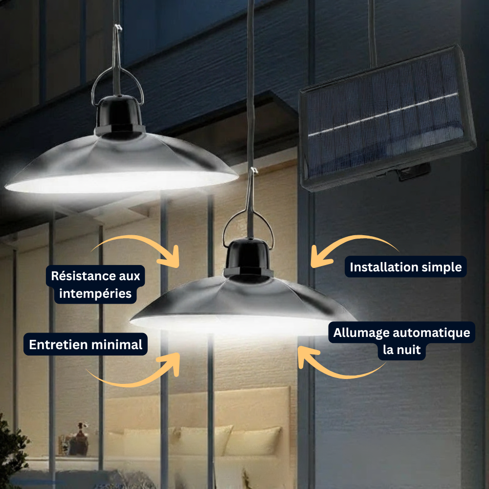 Suspension Solaire LED – Simple ou Double Tête, Télécommande, Lumière Blanche, Étanche IP44, Éclairage Intérieur/Extérieur (Andromeda) - LUMICONCEPT