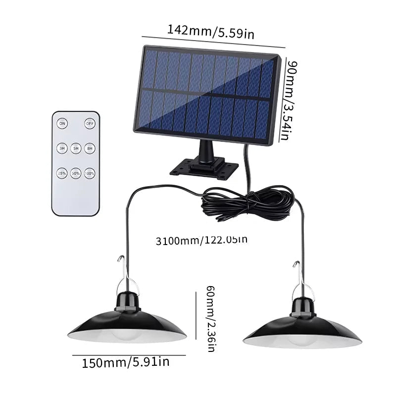 Suspension Solaire LED – Simple ou Double Tête, Télécommande, Lumière Blanche, Étanche IP44, Éclairage Intérieur/Extérieur (Andromeda) LUMICONCEPT