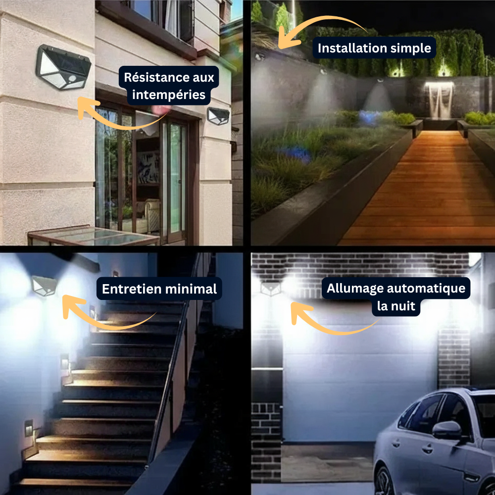 Projecteur Mural Solaire LED Extérieure – Étanche IP65, Détecteur de Mouvement, Éclairage Jardin, Cour et Rue (Draco) - LUMICONCEPT