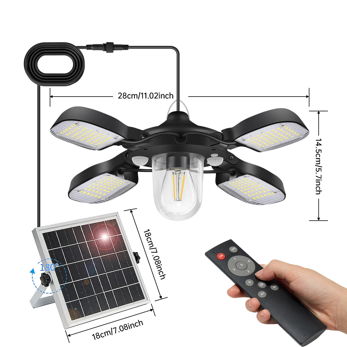 Suspension Solaire LED – Simple ou Double Tête, Télécommande, 5 Modes d’Éclairage, Ultra-Lumineuse 1000 lm, Étanche IP65 (Orion) LUMICONCEPT