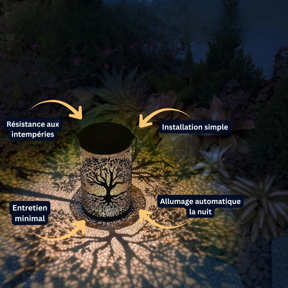 Lanterne Solaire LED Suspendue – Étanche IP65, Métal Vintage Arbre Décoratif, Jardin et Pelouse (Orion) - LUMICONCEPT