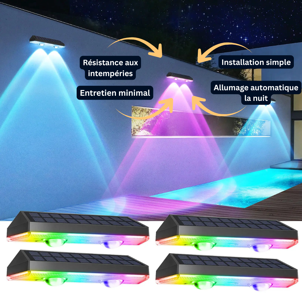 Lot de 2 - Applique Solaire Améliorée RGB & Blanc Chaud – Étanche IP67 (Carina) - LUMICONCEPT