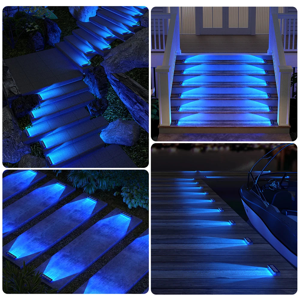 Lot de 4 Spots Solaires LED Bleu Extérieur IP68 pour Escaliers & Allées – Étanche IP68 (Hydra) LUMICONCEPT