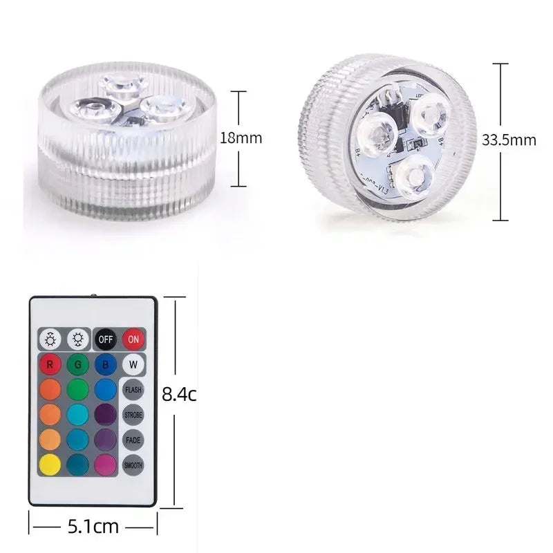 Lampes LED sous-marines à piles – IP68, 16 couleurs avec télécommande, lumière submersible RGB pour piscine et fêtes - LUMICONCEPT