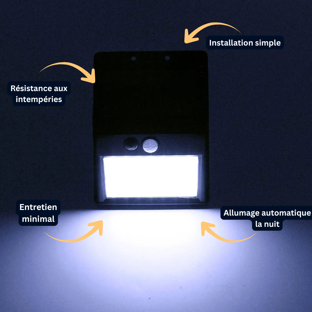 Projecteur Murale Solaire LED 28 LED avec Capteur de Mouvement – 3 Modes, Étanche IP65 (Altair) - LUMICONCEPT