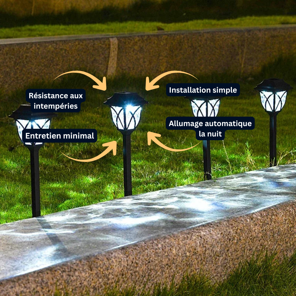 Lot de 1 à 10 Bornes Solaires de Jardin Étanches IP67 (Carina) - LUMICONCEPT