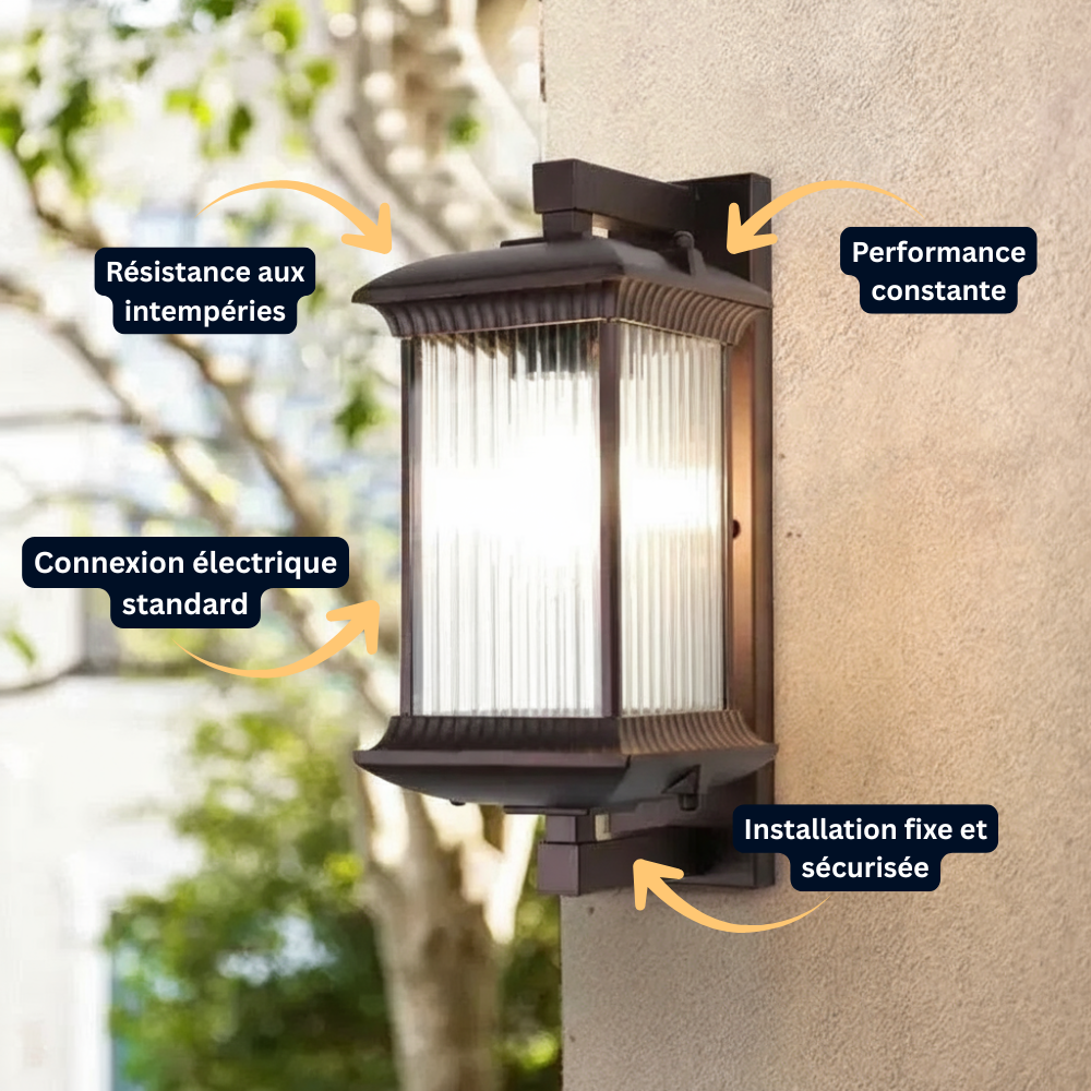 Applique Murale Extérieure Moderne – E27 – Étanche IP55, Aluminium & Verre Trempé, Idéale Jardin, Cour & Balcon (Polaris) - LUMICONCEPT