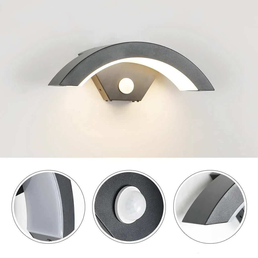 Applique Murale LED Extérieure – Étanche IP65, 24W, Détecteur de Mouvement, Lumière Noire 3000K, Couloir et Jardin (Delphinus) LUMICONCEPT