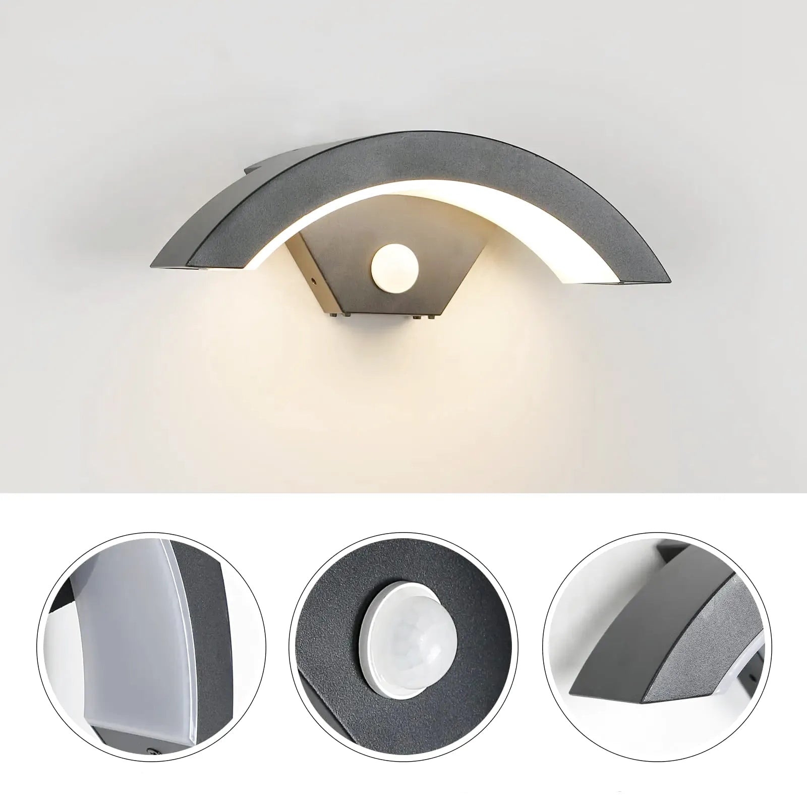 Applique Murale LED Extérieure – Étanche IP65, 24W, Détecteur de Mouvement, Lumière Noire 3000K, Couloir et Jardin (Delphinus) LUMICONCEPT