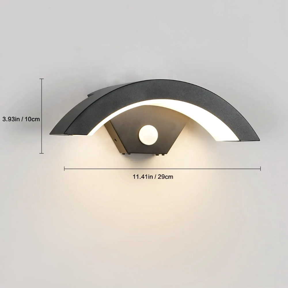 Applique Murale LED Extérieure – Étanche IP65, 24W, Détecteur de Mouvement, Lumière Noire 3000K, Couloir et Jardin (Delphinus) - LUMICONCEPT
