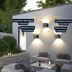 Applique Murale LED Extérieure – Étanche IP65, Design Carré Moderne Aluminium Noir/Blanc/Gris, Porche et Cour (Carina) - LUMICONCEPT