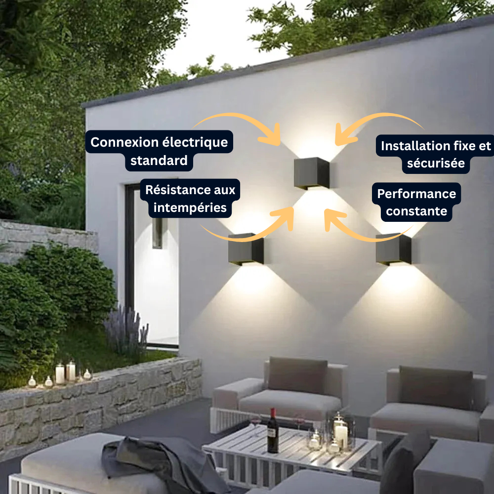 Applique Murale LED Extérieure – Étanche IP65, Design Carré Moderne Aluminium Noir/Blanc/Gris, Porche et Cour (Carina) - LUMICONCEPT