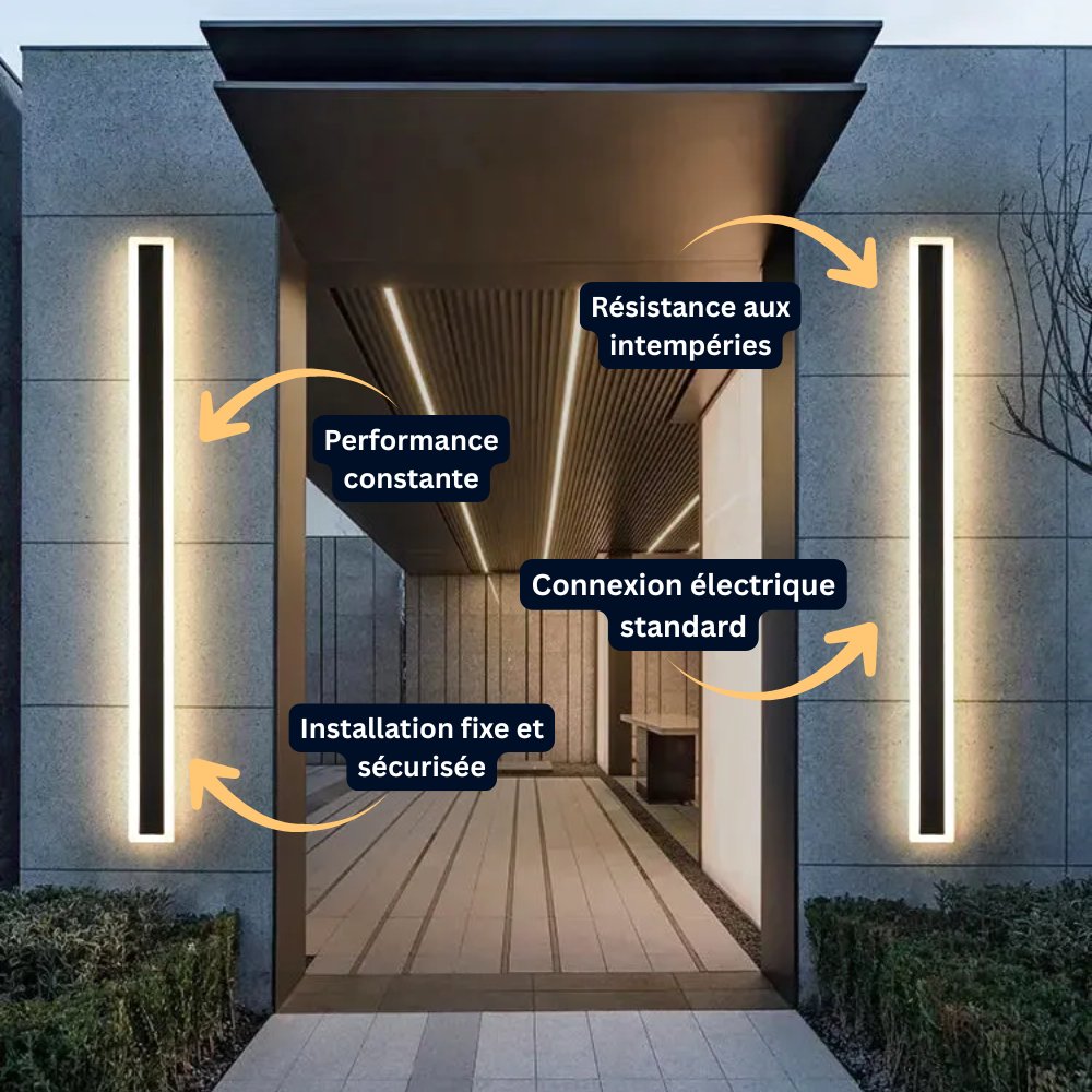 Applique Murale LED Extérieure – Étanche IP65, Longue Lampe pour Couloir, Escalier, Balcon, Entrée et Jardin (Cassiopeia) - LUMICONCEPT
