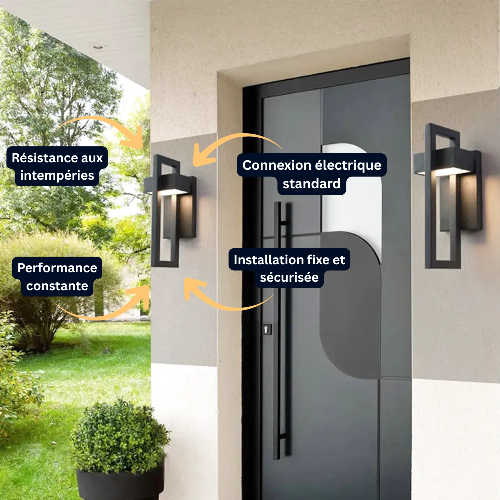 Applique Murale LED Extérieure – Étanche IP65, Style Modern Noir, 10W, Jardin et Porche (Phoenix) - LUMICONCEPT