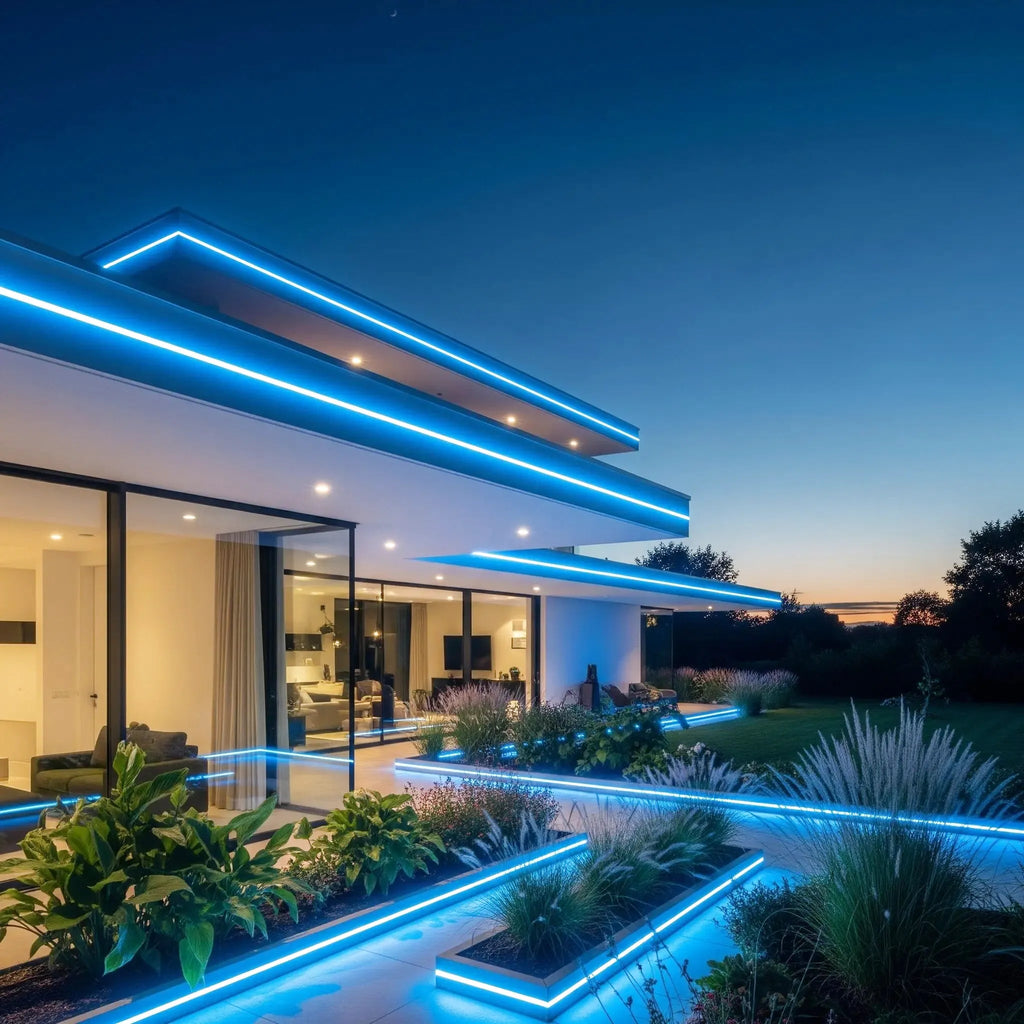 maison avec bandes led bleu