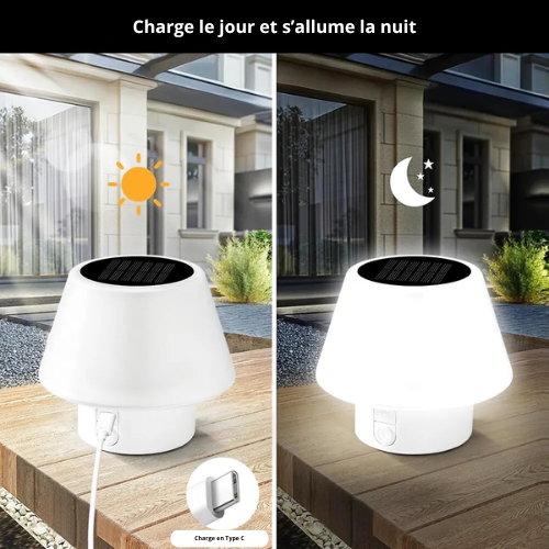 Lampe de Table Solaire Champignon LED avec 4 Modes & Recharge USB – Étanche IP65 (Orion) - LUMICONCEPT