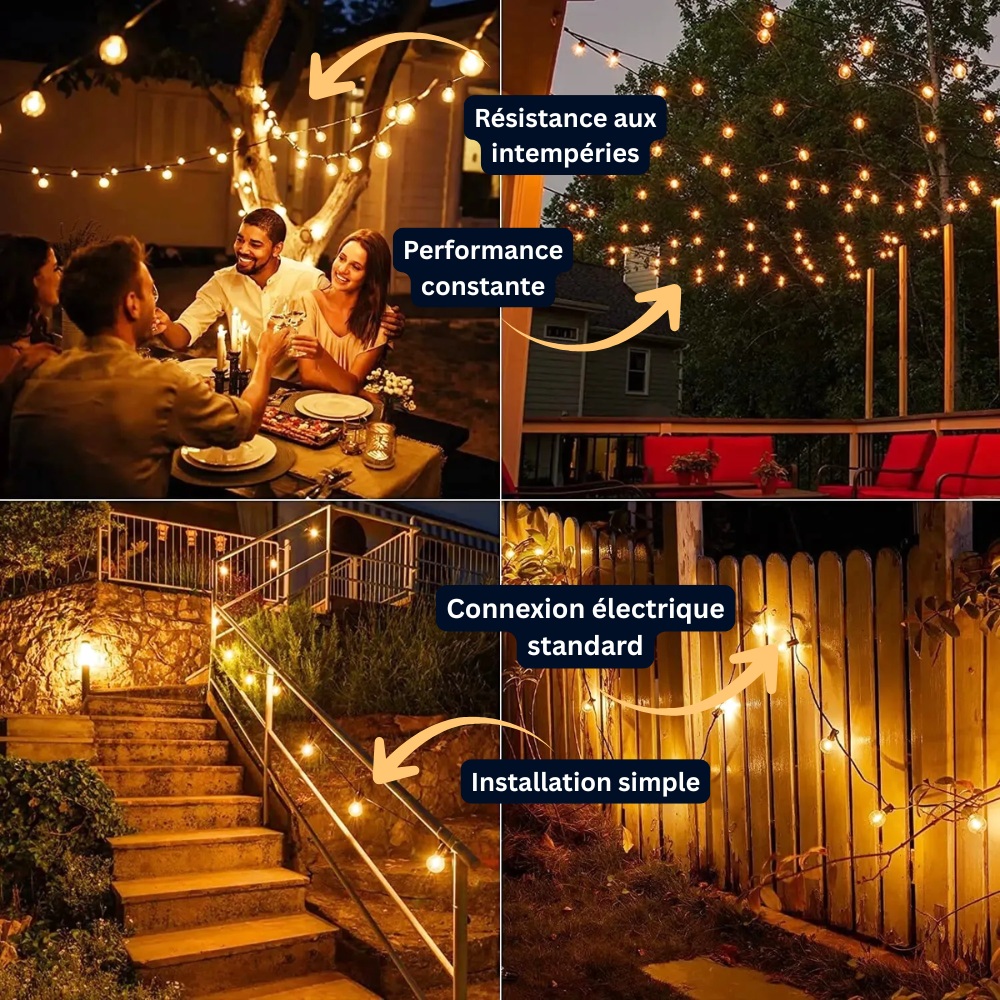 Guirlande LED G40 Extérieure – Ampoules Plastique IP65, Décoration Balcon, Mariage et Fête (Lyra) - LUMICONCEPT