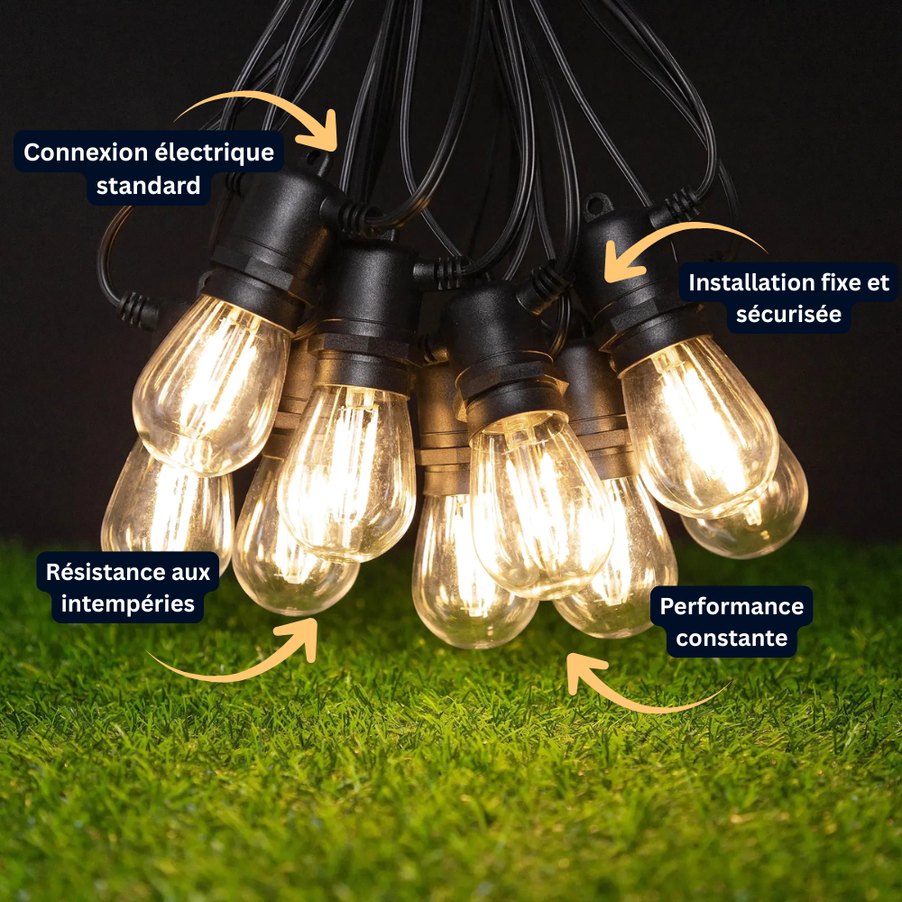 Guirlande LED S14 Extérieure – Étanche IP44, Ampoules E27 Incassables (Orion) - LUMICONCEPT