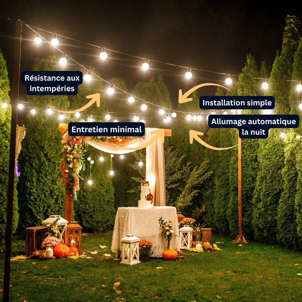 Guirlande Solaire G40 LED – Ampoules Incassables, Étanche, Décoration Terrasse et Jardin (Orion) - LUMICONCEPT