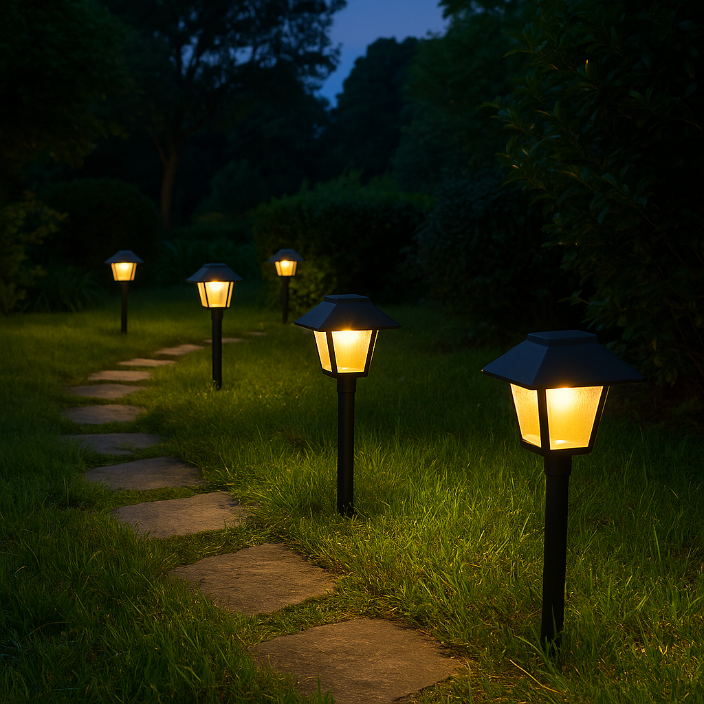 Jardin avec bornes solaires