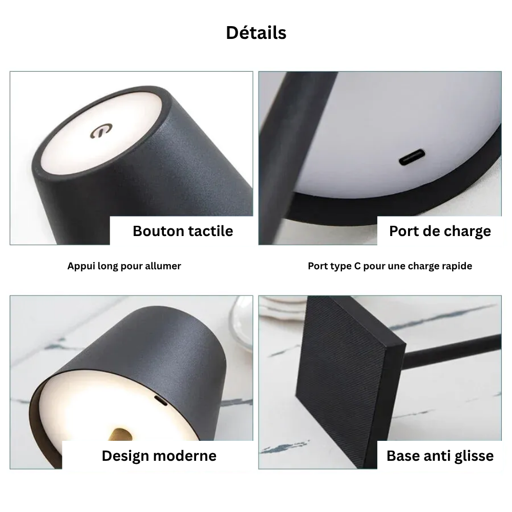 Lampe de Table LED Rechargeable – Tactile, USB-C, Intensité Variable, Étanche IP54 (Andromeda) - LUMICONCEPT